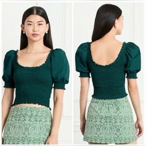 NWT Hill House Home The Aiko Nap Top - Green Puff Sleeve Top
